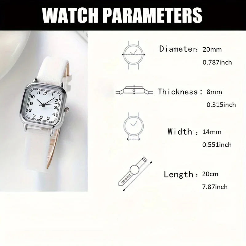 Women's Square Analog Quartz Watch – PU Leather Strap, 5 Colors Analog Quartz Watch Qme