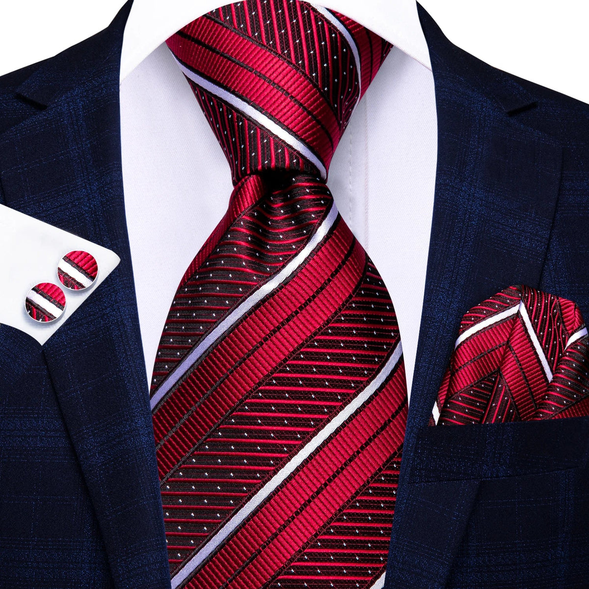Men's Striped Silk Necktie & Pocket Square Set | Hi-Tie Necktie & Pocket Square Set Qme