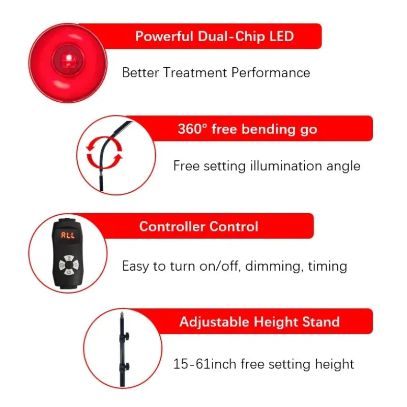 Red Light Therapy Lamp 660nm 850nm Near Infrared | Adj. Stand Red Light Therapy Lamp Qst