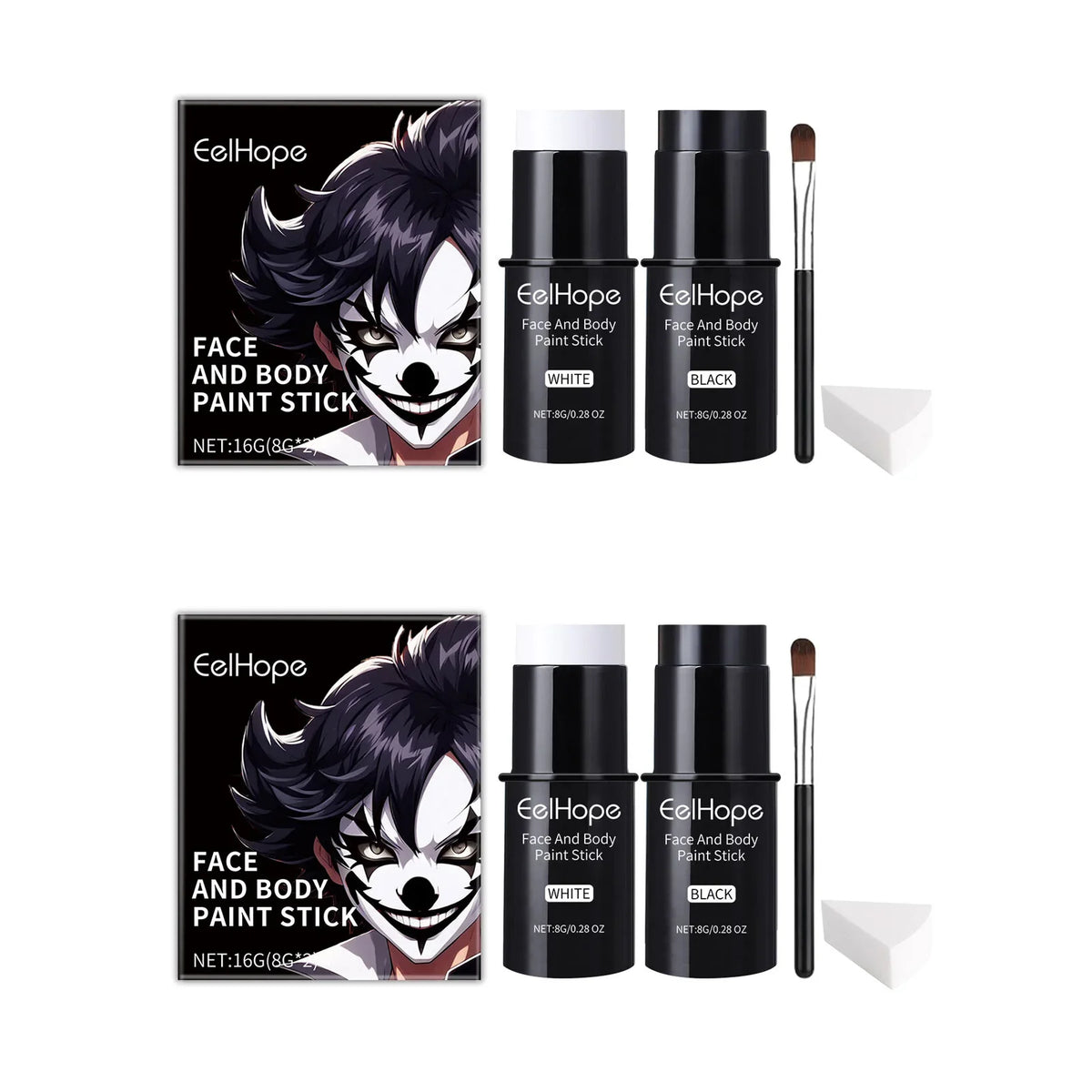 Halloween Face & Body Paint – Black & White Full Coverage Kit Halloween Face Paint Qme 2sets boxes