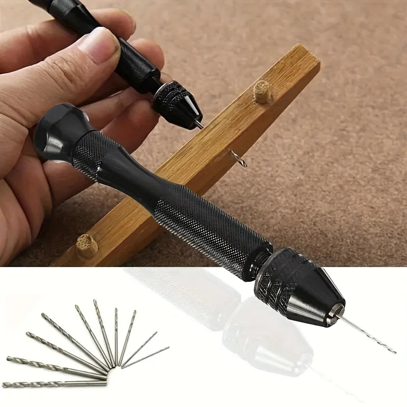 Ergonomic Aluminum Hand Drill Kit – Keyless Chuck & Alloy Bits Hand Drill Kit Qme