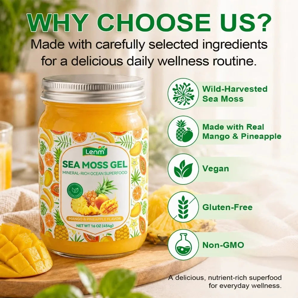 Wildcrafted Irish Sea Moss Gel Mango Pineapple 454g Sea Moss Supplement Qst