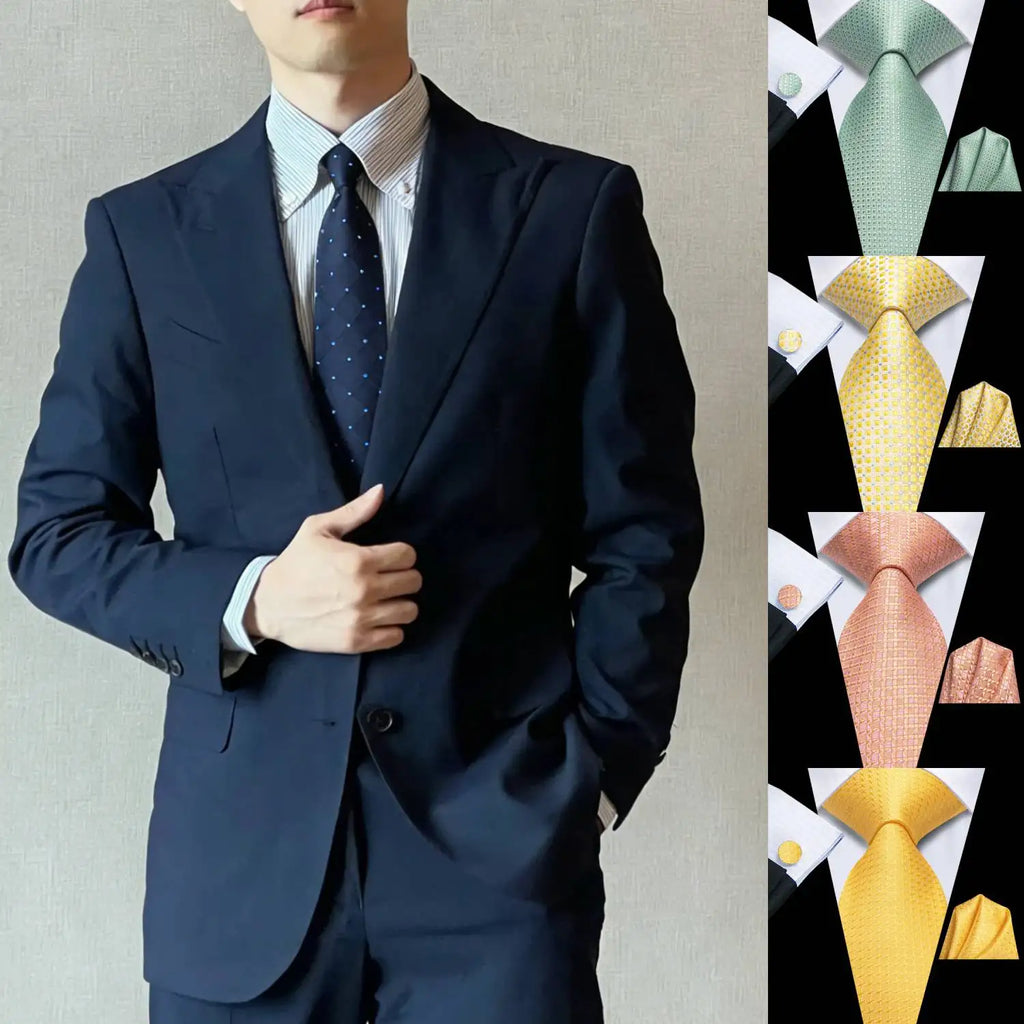 Men's 3-Piece Silk Necktie, Pocket Square & Cufflinks Set Necktie Gift Set Qme
