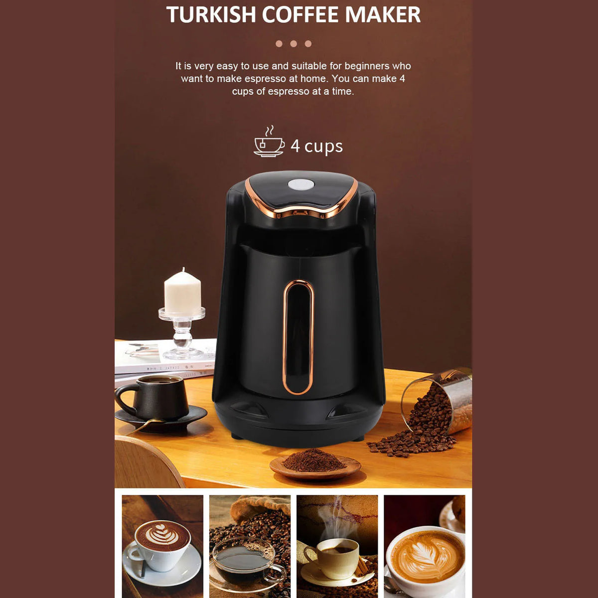 Turkish Coffee Maker 600W – 4-Cup Auto Overflow Protection Turkish Coffee Maker Qst