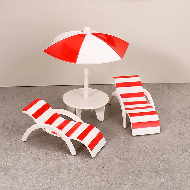 Mini Beach Chair & Umbrella Set – Dollhouse Miniature Decor Dollhouse Miniature Set Qst