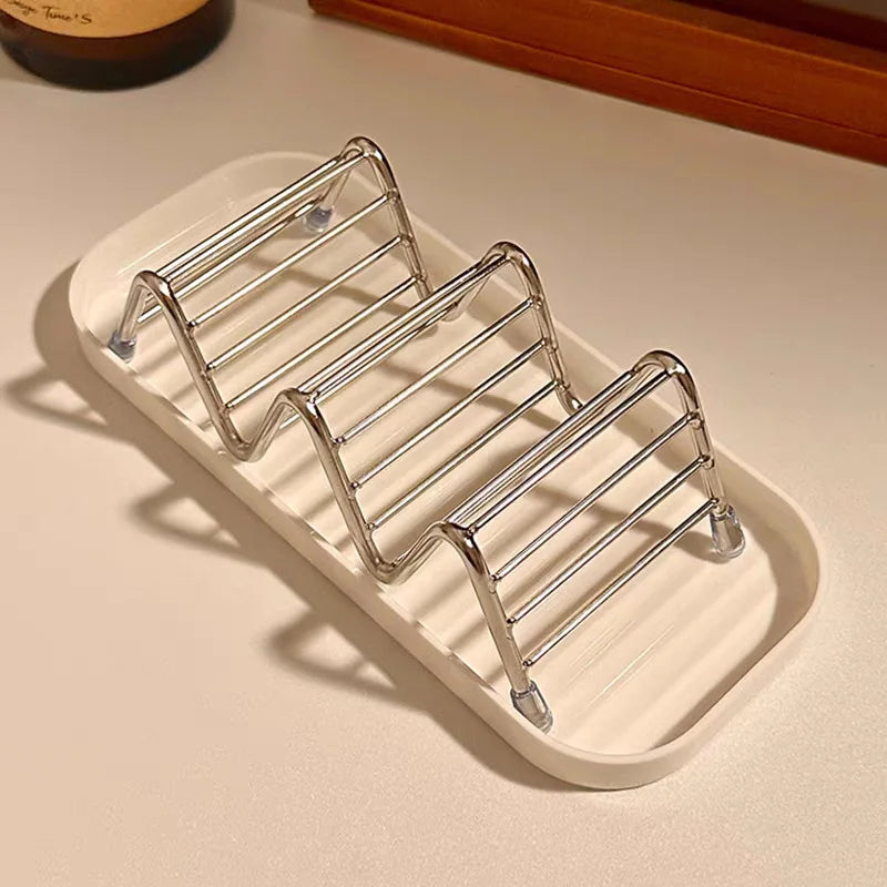 Wave Stainless Steel Soap Dish with Drain | Bathroom Organizer Soap Dish Qme B