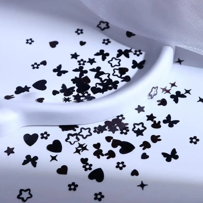 6-Grid Nail Glitter Set – Heart Butterfly Star Sequins DIY Nail Art Glitter Qst