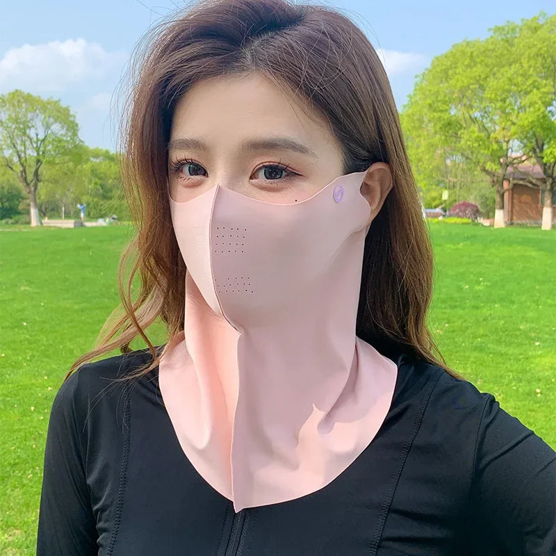 Women's UV Protection Ice Silk Neck Scarf & Face Cover UV Neck Scarf Qme Pink