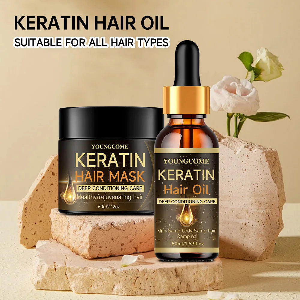 YOUNGCOME Keratin Hair Mask Set – Deep Conditioner & Essential Oil Keratin Hair Mask Set Qst