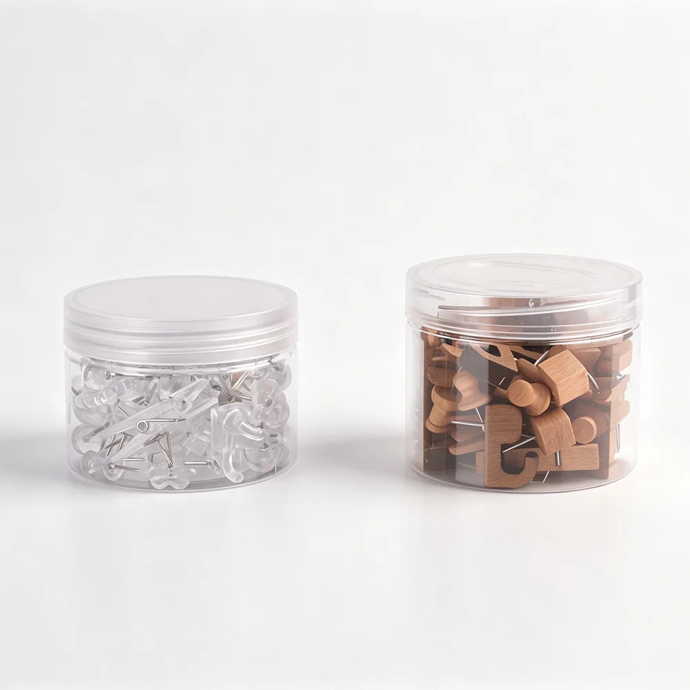 100Pcs Decorative Push Pin Clips – Wood & Transparent Plastic Decorative Push Pins Qst 100PCS