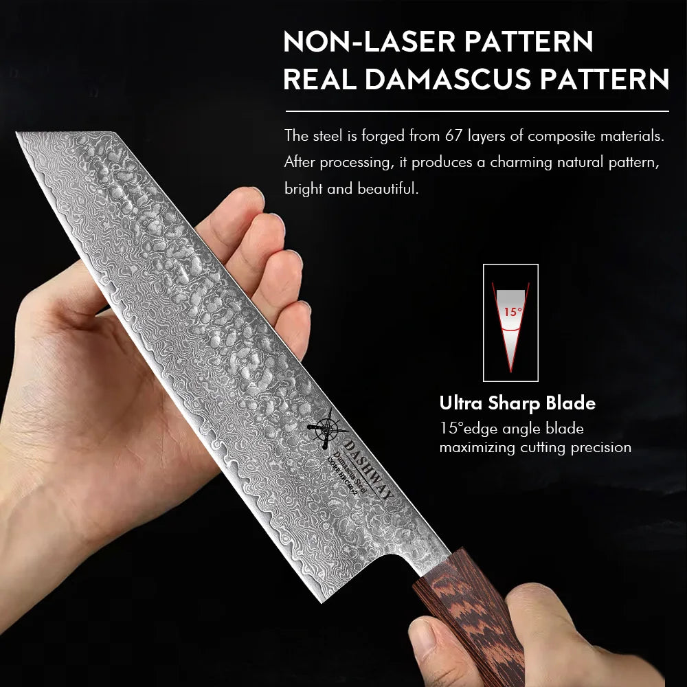 DASHWAY 8.2" Kiritsuke Chef Knife – 67-Layer Damascus Steel Damascus Chef Knife Qst
