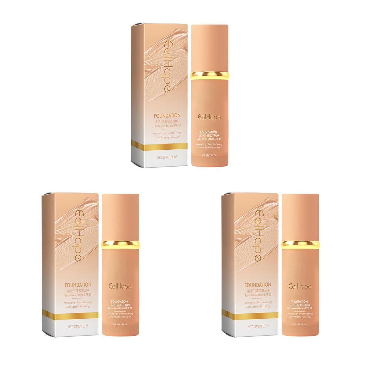 Eelhope 4-in-1 Foundation SPF 50 Full Coverage Concealer Primer Liquid Foundation Qst 90ml boxed