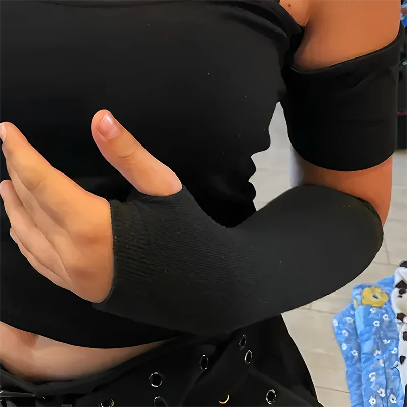Y2K Punk Long Fingerless Gloves – Unisex Arm Warmer Cuff Fingerless Arm Warmers Qme Navy Blue