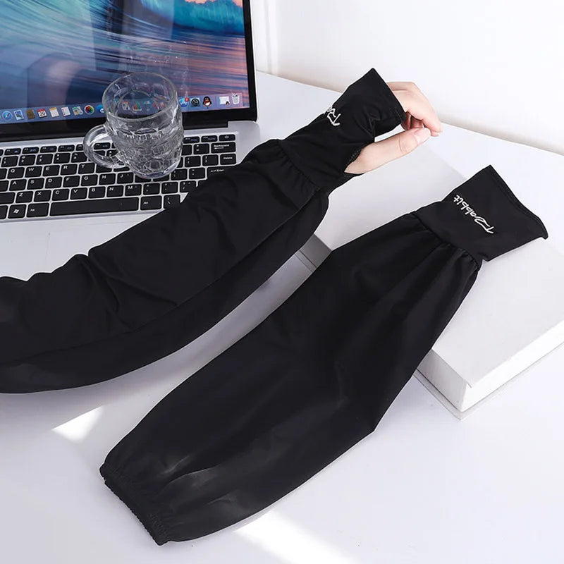 UPF 50+ Ice Silk Arm Sleeves – UV Protection, Quick-Dry Outdoor UV Arm Sleeves Qst Black