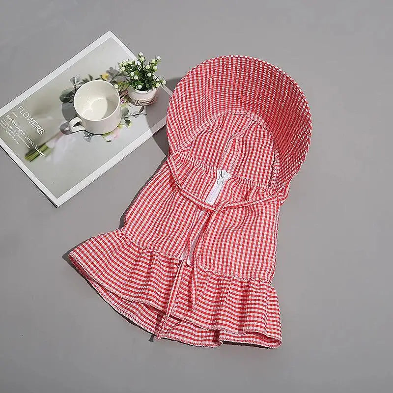Women's Plaid Sun Hat with Face Mask – Outdoor UV Summer Hat Sun Hat Qst Red