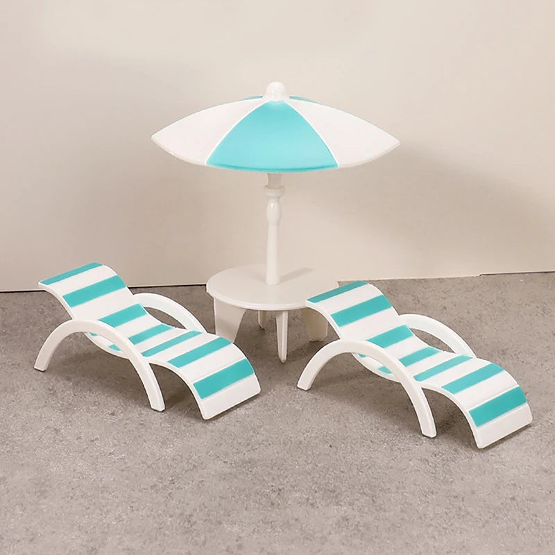 Mini Beach Chair & Umbrella Set – Dollhouse Miniature Decor Dollhouse Miniature Set Qst