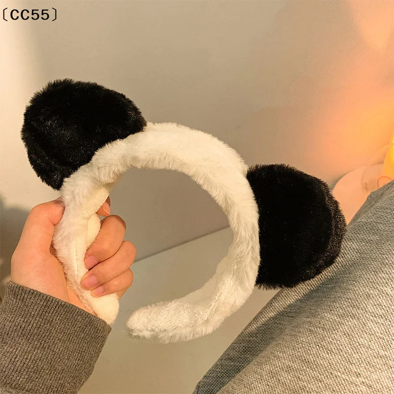 Panda Ears Plush Headband – Cute Furry Hair Hoop for Women Plush Hair Headband Qst
