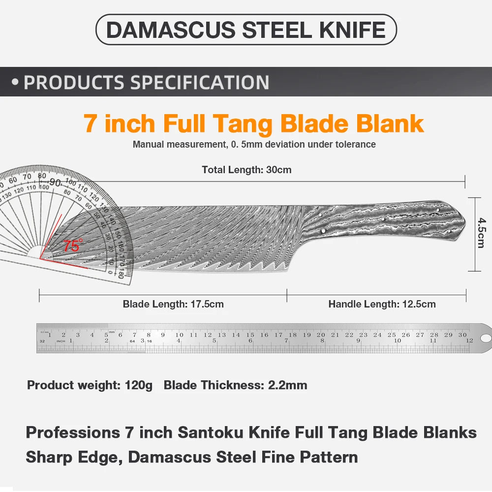 Damascus Santoku Knife Blade Blank – 67-Layer Full Tang DIY Knife Blade Blank Qst
