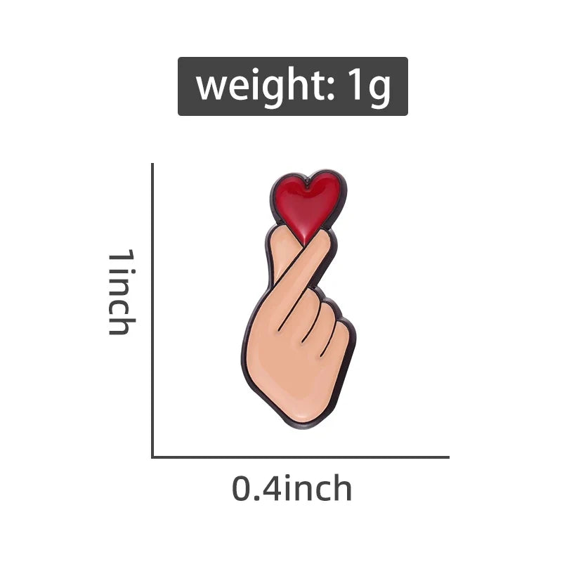 Cartoon Heart Gesture Enamel Pin – Cute Lapel Badge Enamel Lapel Pin Qme