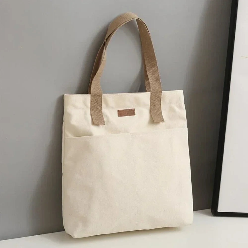 Women's Large Canvas Tote Bag – Spacious Everyday Handbag Canvas Tote Bag Qme WHITE