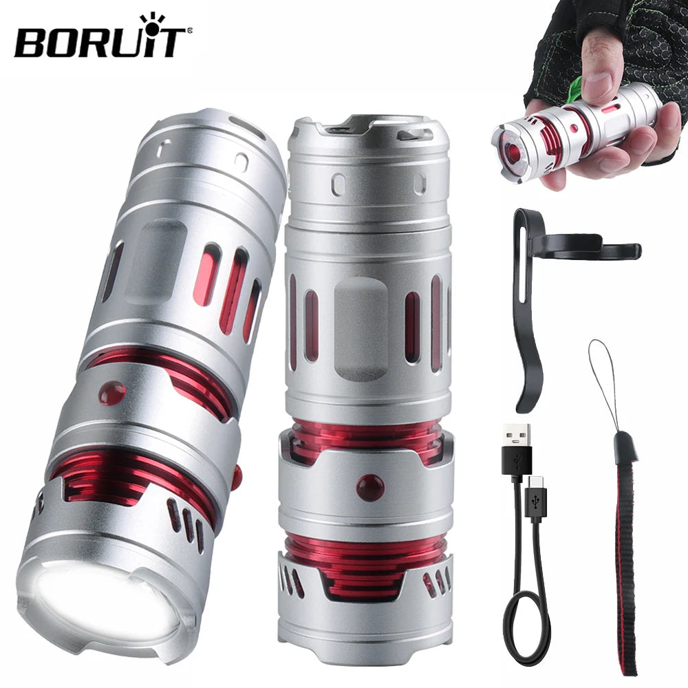 BORUIT Gyro EDC LED Flashlight Type-C Rechargeable | Camping EDC LED Flashlight Qst