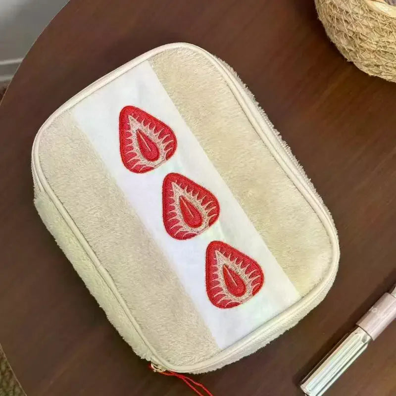 Embroidered Strawberry Pencil Case – Cute Stationery Pouch Pencil Case Pouch Qme