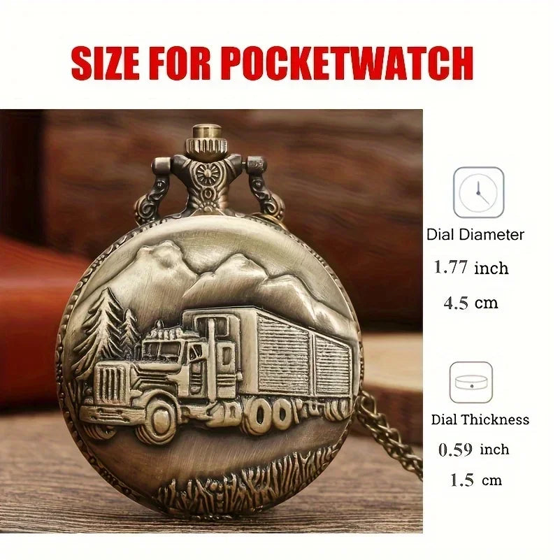 Bronze Truck Vintage Quartz Pocket Watch Necklace Pocket Watch Necklace Qme