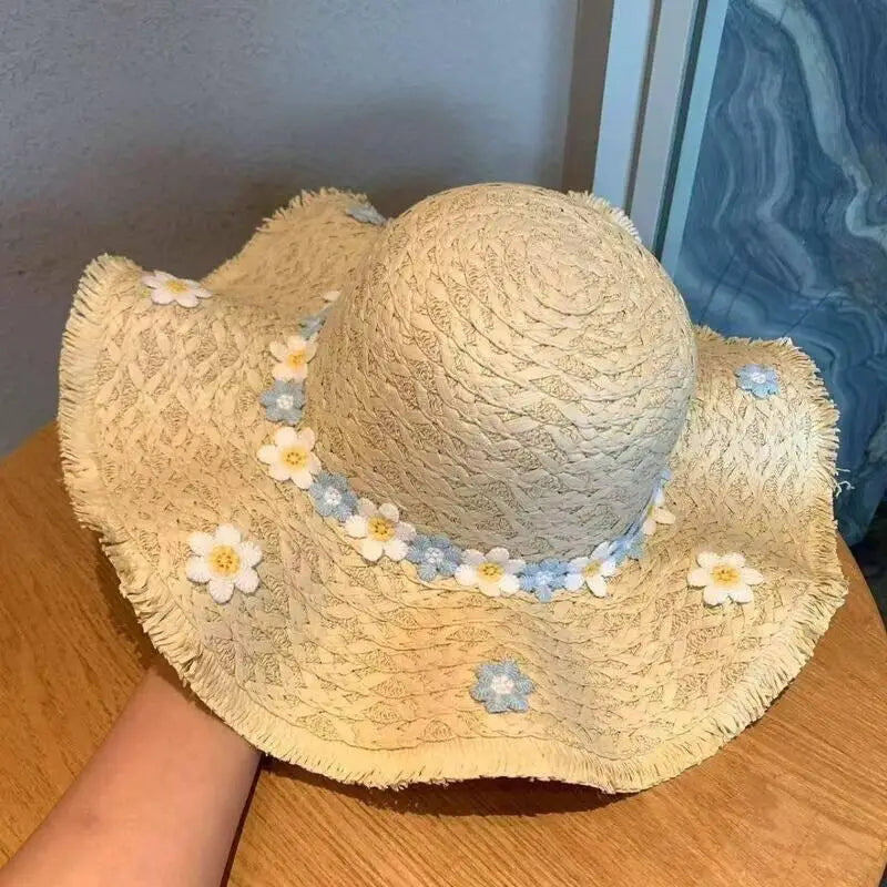Women's Wide Brim Raffia Straw Sun Hat – Rolled Brim Beach Hat Straw Sun Hat Qst A one size