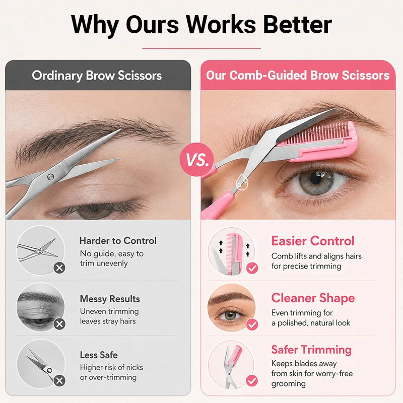 Eyebrow Scissors with Comb – Curved Precision Brow Trimmer Eyebrow Grooming Tool Qst