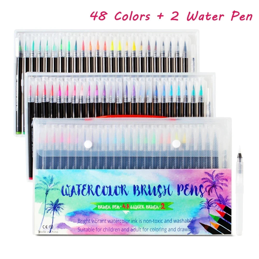 Watercolor Brush Pens 12–72 Colors | Soft Tip Art Markers Watercolor Brush Pens Qme 48Color-2Water Pen