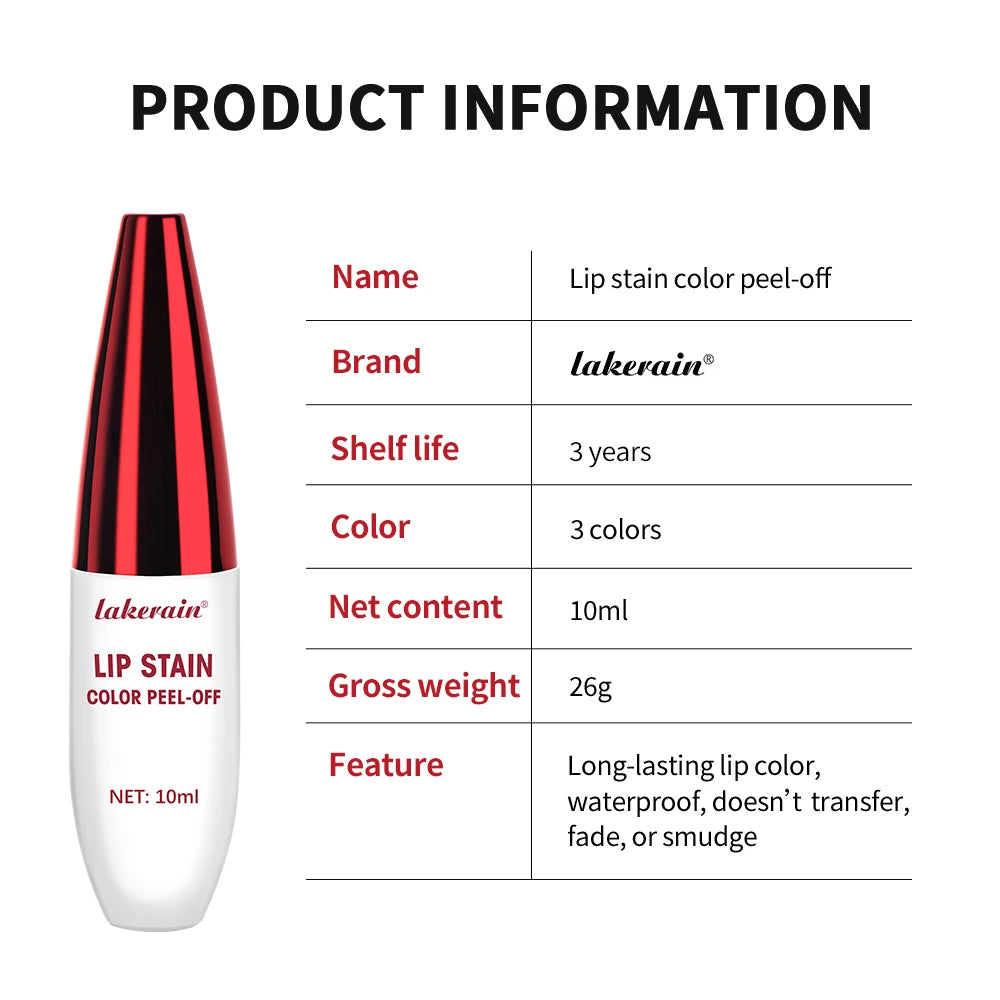 Waterproof Peel-Off Lip Stain – 3 Colors, Long-Lasting Peel-Off Lip Stain Qst