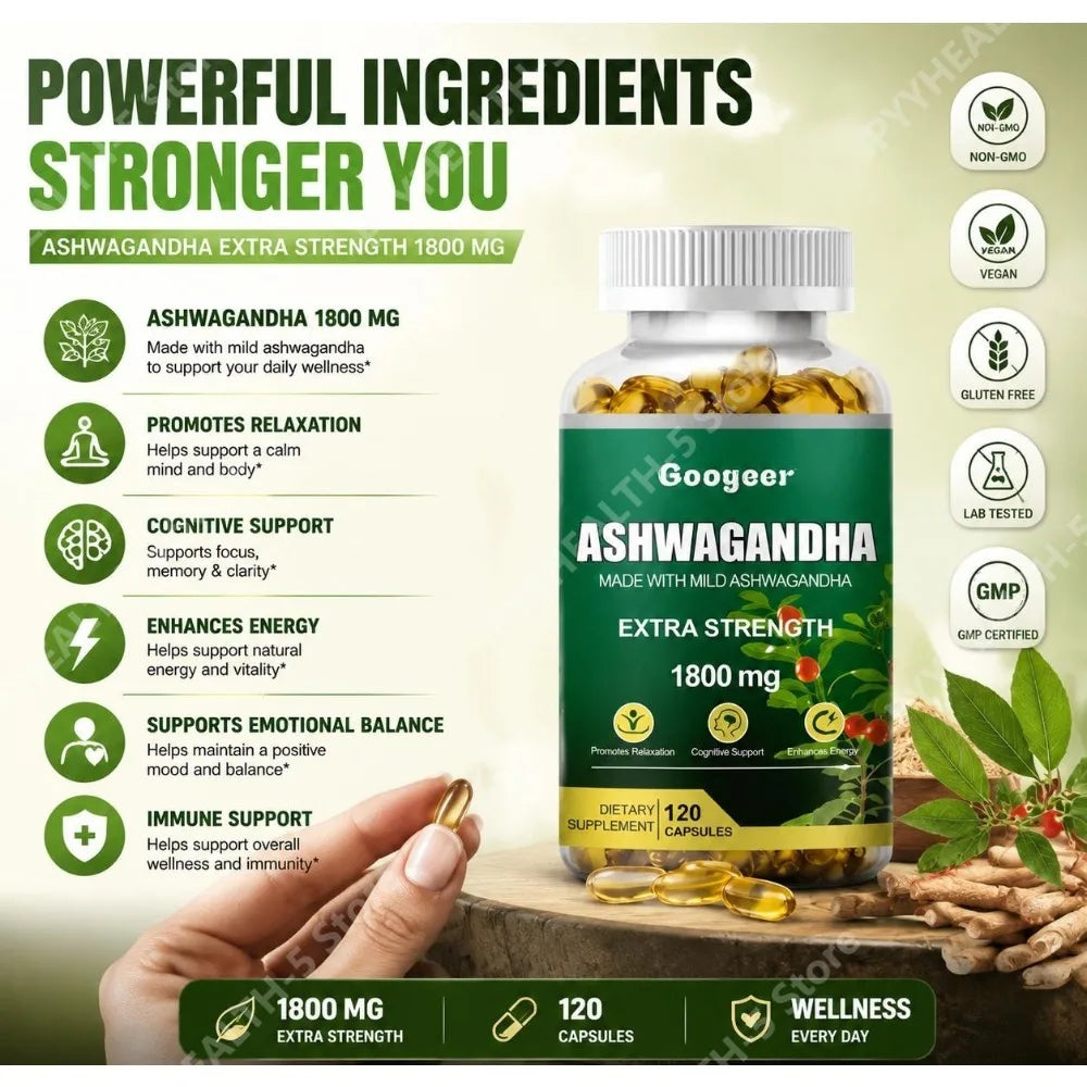 Ashwagandha Extra Strength 1800mg – 120 Capsules Herbal Supplement Qst