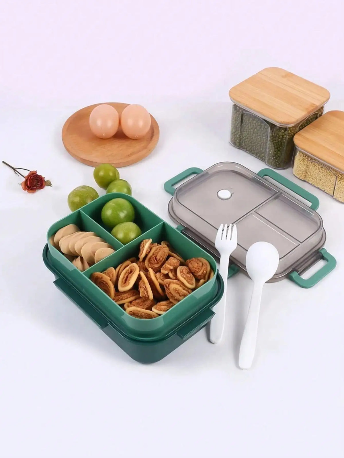 Microwave-Safe Double-Layer Compartment Lunch Box with Handle Compartment Lunch Box Qme