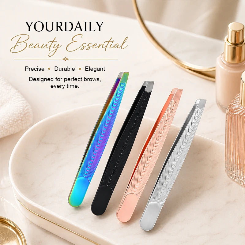 YOUNGCOME Slant Tip Eyebrow Tweezers – Stainless Steel Black Eyebrow Tweezers Qst