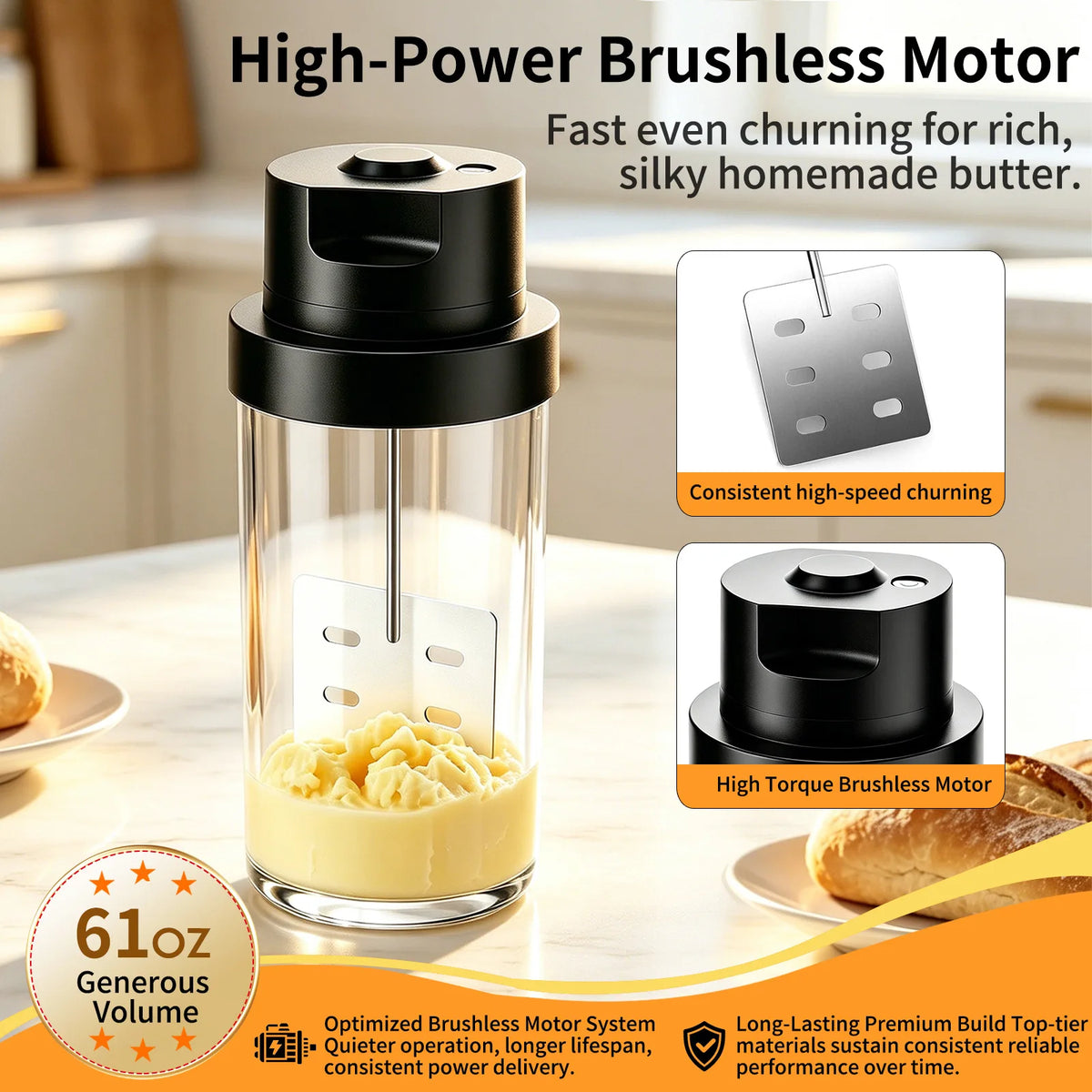 Portable Electric Butter Churner 60W Handheld Cream Mixer Handheld Butter Churner Qst