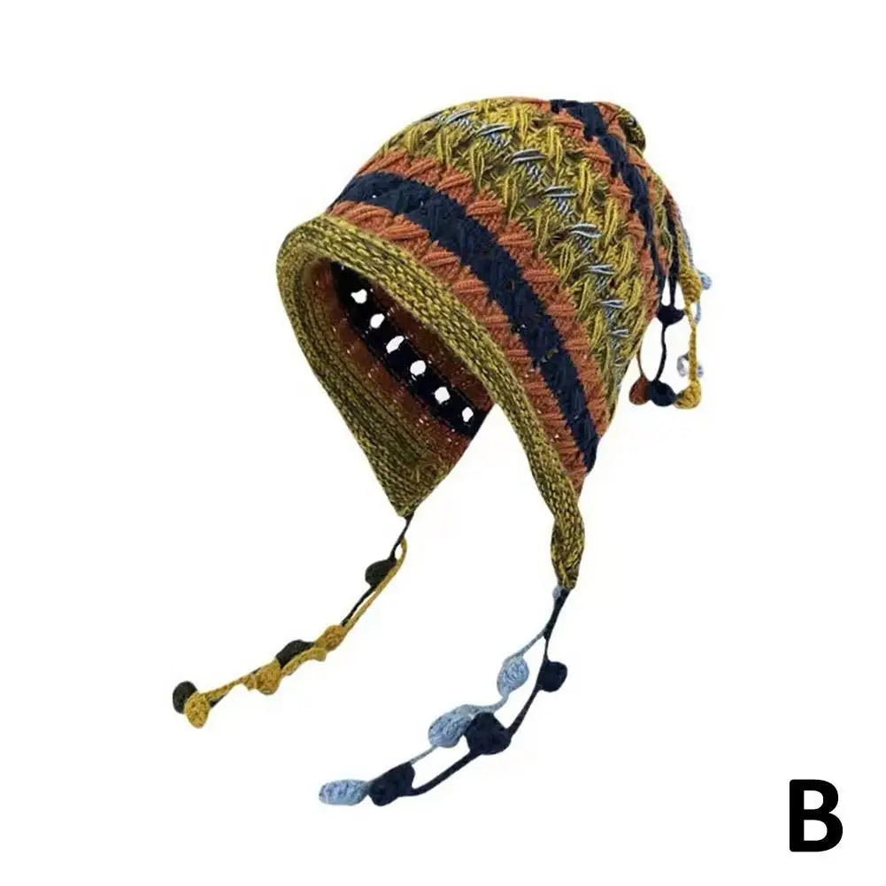 Rainbow Striped Knit Beanie Hat – Women's Winter Warm Cap Knit Beanie Hat Qme B