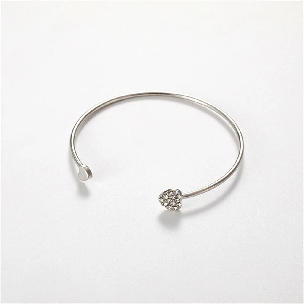 Heart Crystal Charm Bracelet Bangle | 3 Metal Colors Charm Bracelet Qme 1