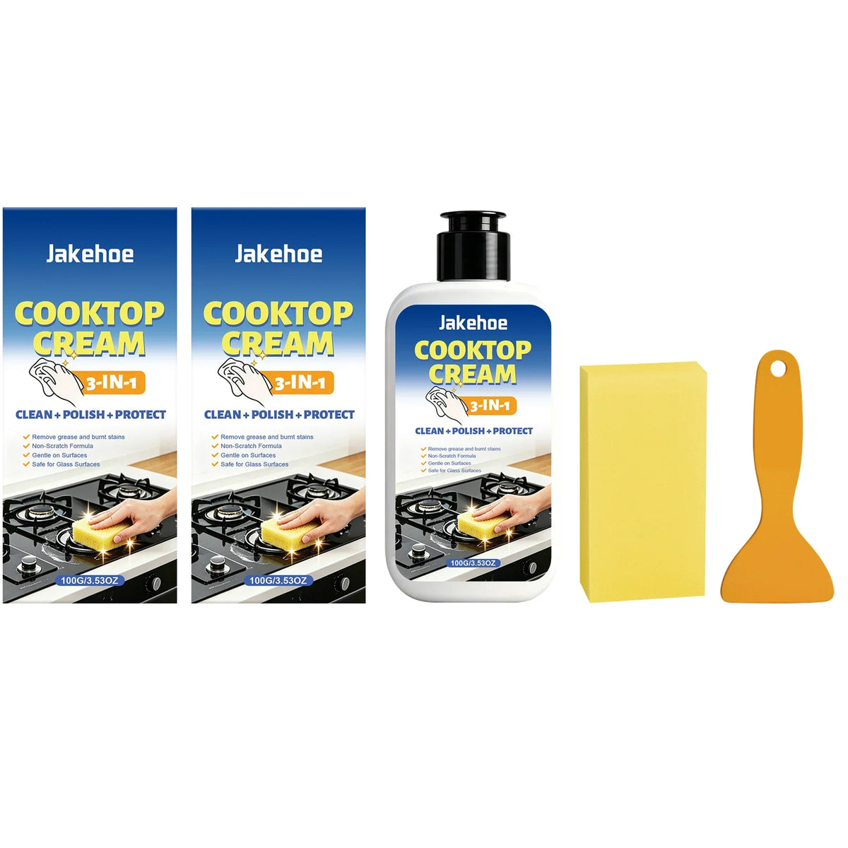 Multi-Functional Kitchen Degreaser Cleaner | 3-in-1 Cooktop Kit Kitchen Degreaser Cleaner Qme 2 x 100G Boxed