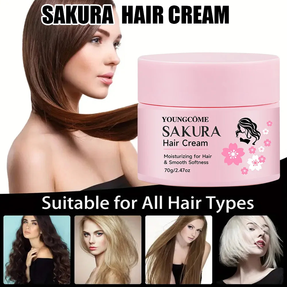 YOUNGCOME Cherry Blossom Hair Mask – Smooth Frizzy Hair 70g Hair Mask Treatment Qst