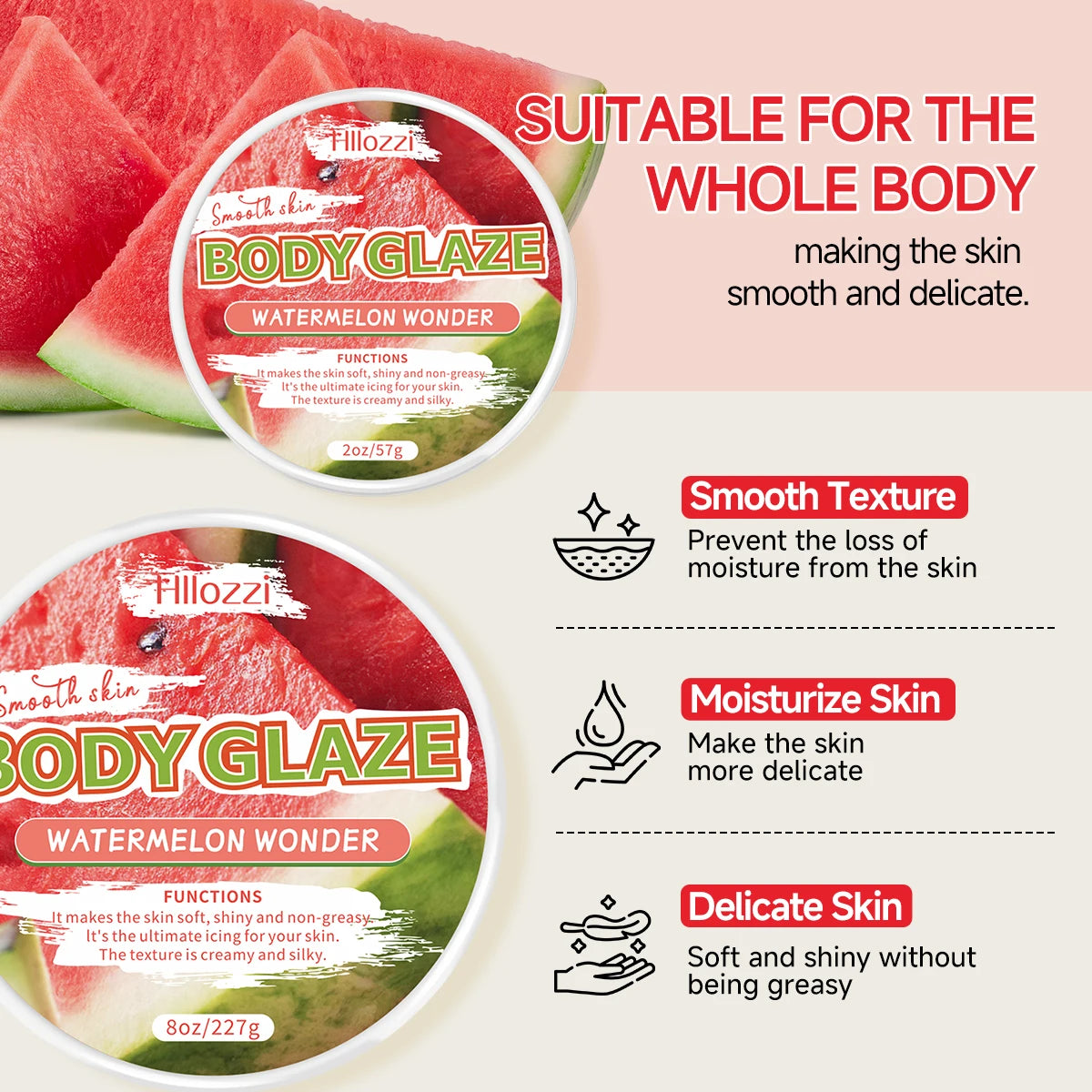 Watermelon Body Glaze Cream – Moisturize & Brighten Skin 8oz Body Moisturizer Cream Qst