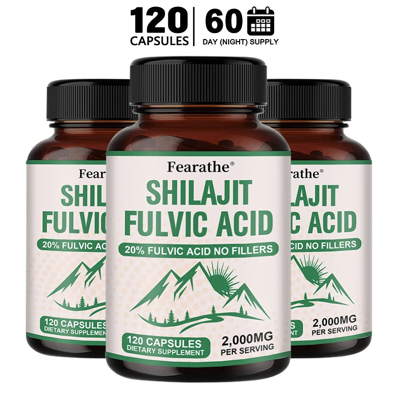 Fearathe Shilajit Capsules 120ct | Energy, Focus & Immune Support Herbal Supplement Qst 120 count-3 bottle