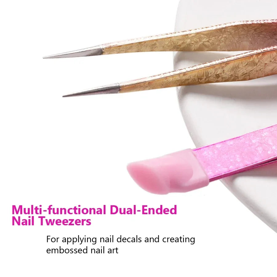 Double Ended Silicone Nail Art Tweezers – Sticker Pressing Tool Nail Art Tweezers Qme