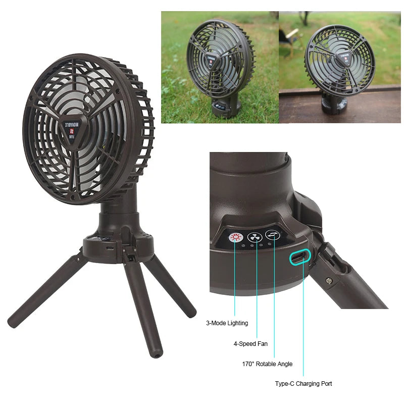 Camping Fan 10400mAh Rechargeable LED Lantern Tripod Fan Camping Fan Qst