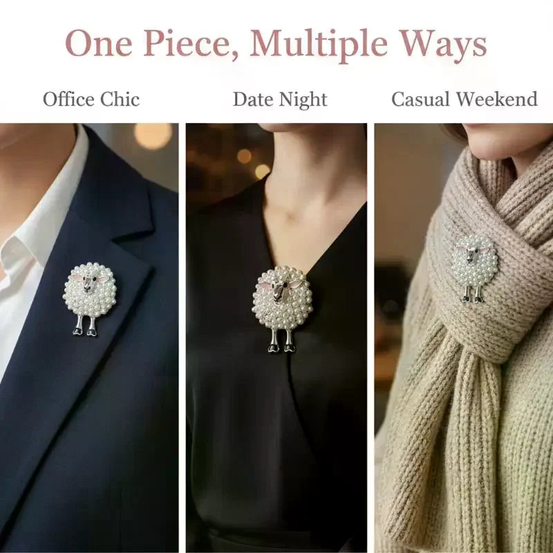 Vintage Sheep Faux Pearl Brooch | Elegant Animal Lapel Pin Lapel Pin Brooch Qme