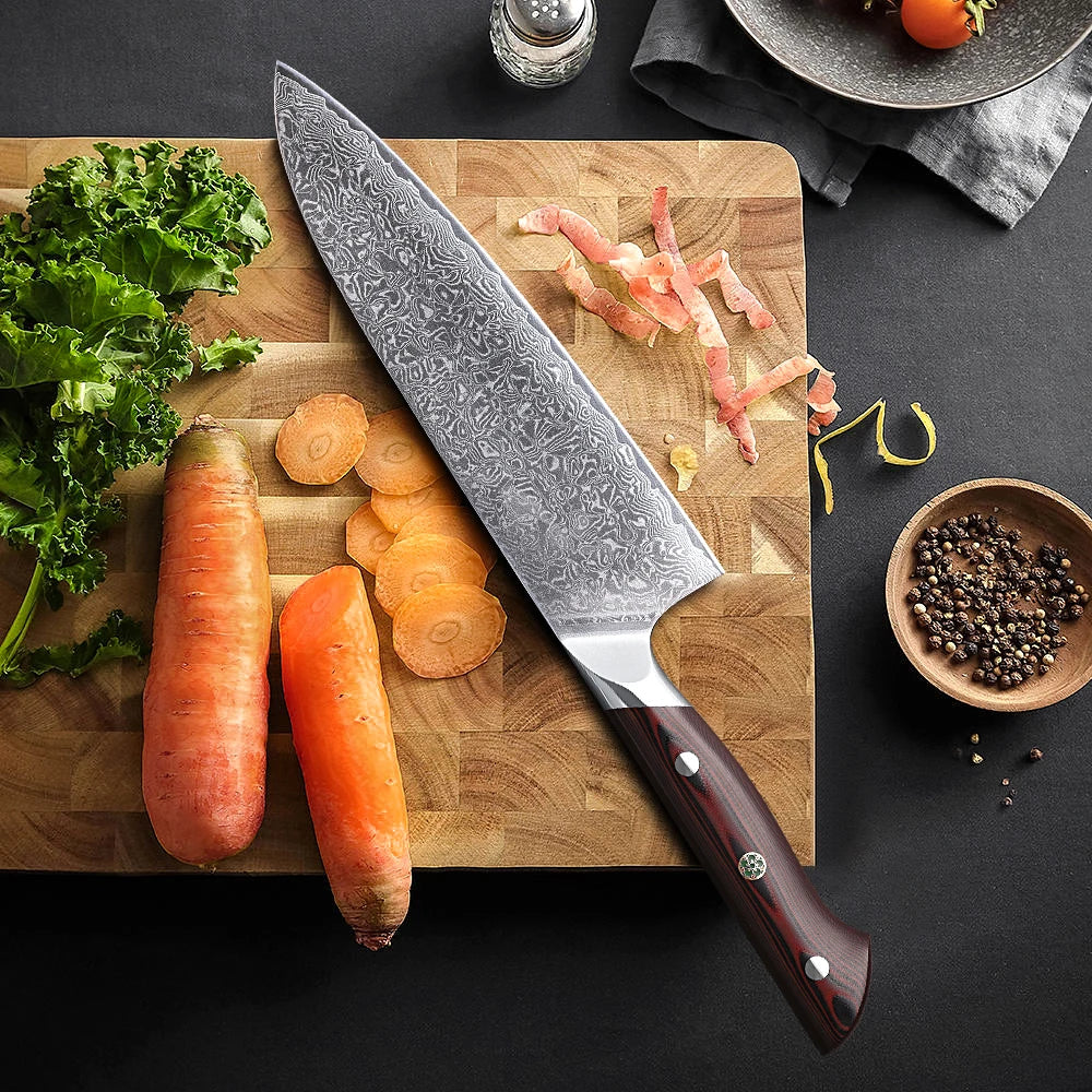 SHENGSHARP 8" Damascus Steel Chef Knife – G10 Handle, 67 Layers Chef Knife Qst