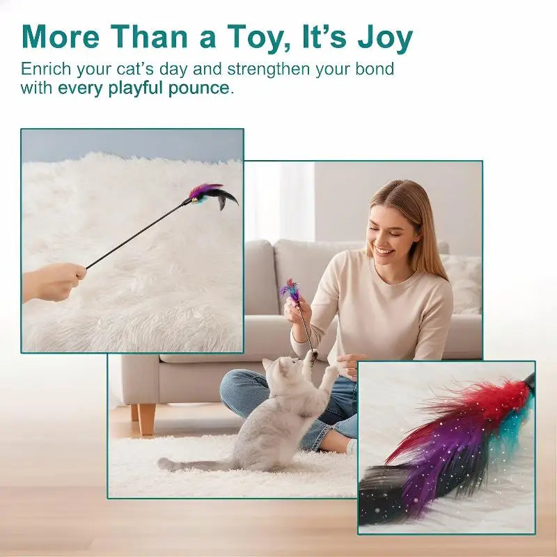 Cat Interactive Wand Toy – Colorful Chicken Stick & Bell Cat Wand Toy Qme