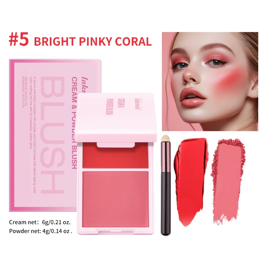 2-in-1 Cream & Powder Blush Palette – High Pigment Matte & Dewy Blush Palette Qst 05