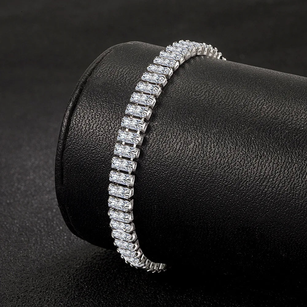 925 Sterling Silver Charm Bracelet with Zircon Crystals Silver Charm Bracelet Qme