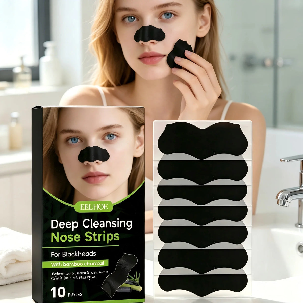 EELHOE Bamboo Charcoal Nose Strips – Deep Pore Cleansing Nose Pore Strips Qst