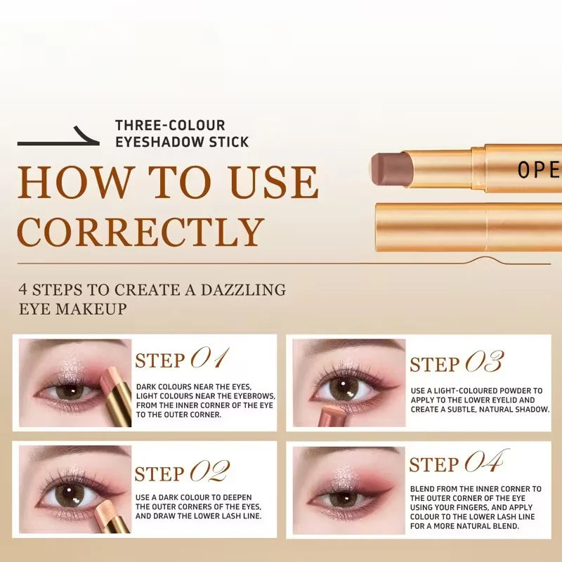3-Color Glitter Eyeshadow Stick | Shimmer Gradient Pen – Qme Eyeshadow Stick Qme